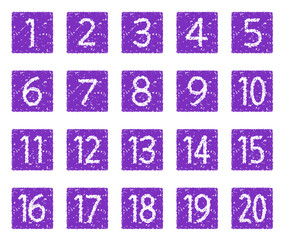 手描きのクレヨン素材　20までの数字アイコンセット