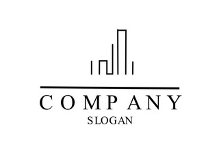 Vector logo with an abstract, linear representation of a city's silhouette