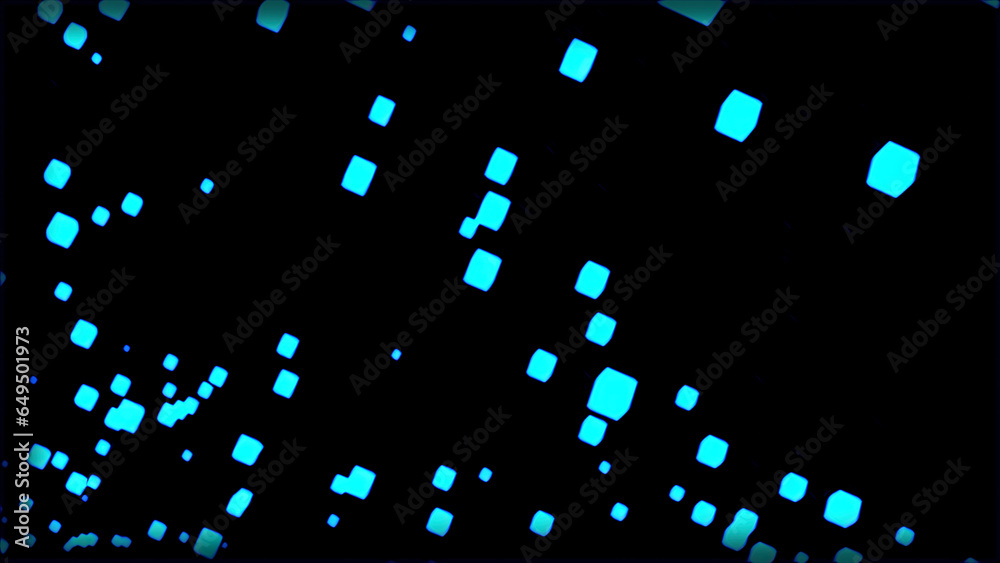 Poster stream of pulsating cubes in space. design. glowing cubes in air. animation with flying 3d cubes in 