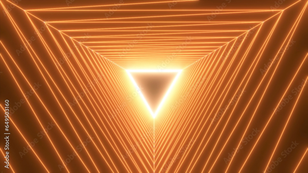 Poster glowing 3d tunnel of triangles with flashing. motion. space tunnel of glowing triangles. triangular 