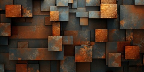 Rusty Iron Creative Abstract Geometric Texture. Screen Wallpaper. Digiral Art. Abstract Bright Surface Geometrical Horizontal Background. Ai Generated Vibrant Texture Pattern.