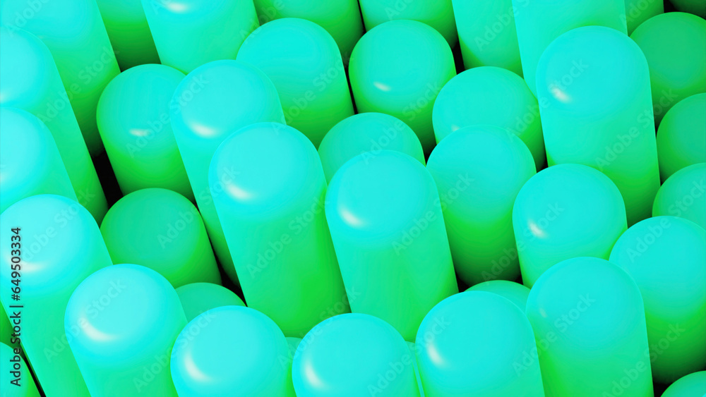 Poster bright colored columns move in 3d animation. design. stylish modern animation with 3d cylinders in m