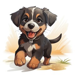 Playful Puppy in cartoon style isolated on a white background