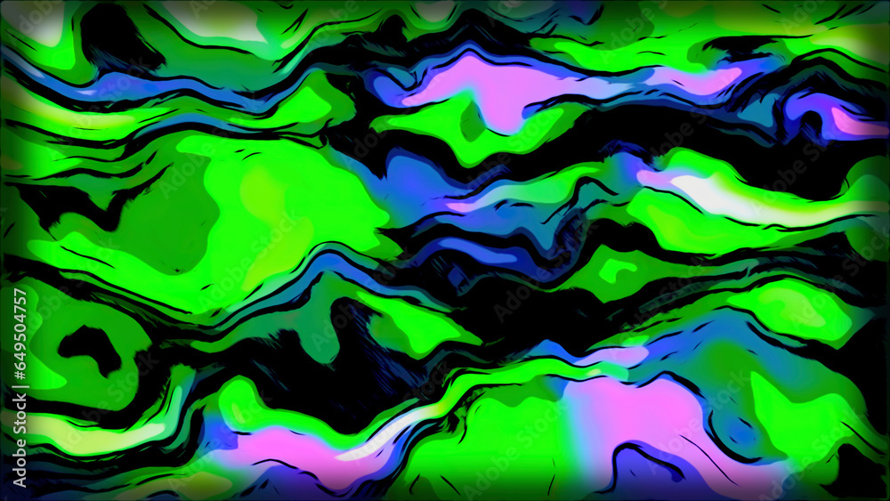 Poster colorful spots move in fluid pattern with lines. motion. animation of background pattern of colorful