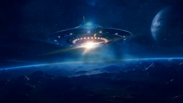 ufo alien craft on space video stock looping 4k 