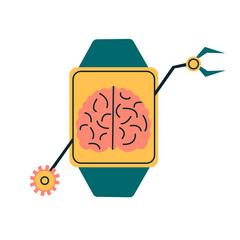 AI watch, smart watch showing brain scans - 649506936