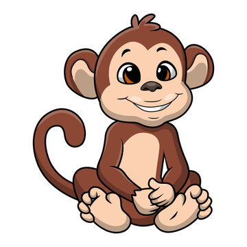 Cute little monkey cartoon on white background