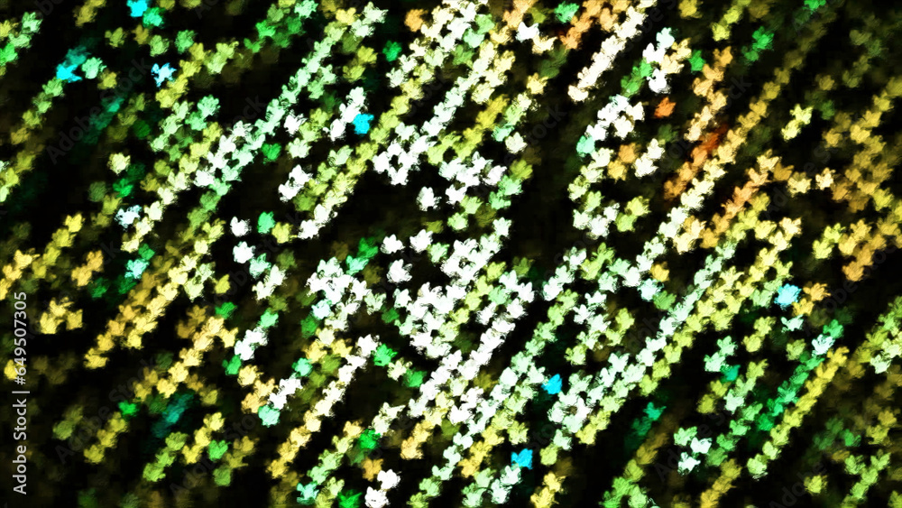 Poster rotating background with bright dots moving lines. motion. moving streams of flashing dots in disco 