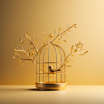 creative minimal concept with a golden birdcage