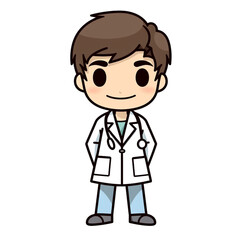 Fototapeta premium Cute smiling cartoon man doctor with a stethoscope isolated on white background.