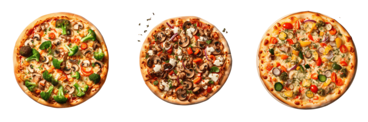 A set of different types of pizzas Isolated on transparent background