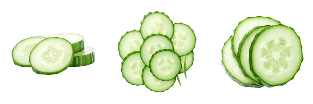 A set of cucumber slices isolated on a transparent background