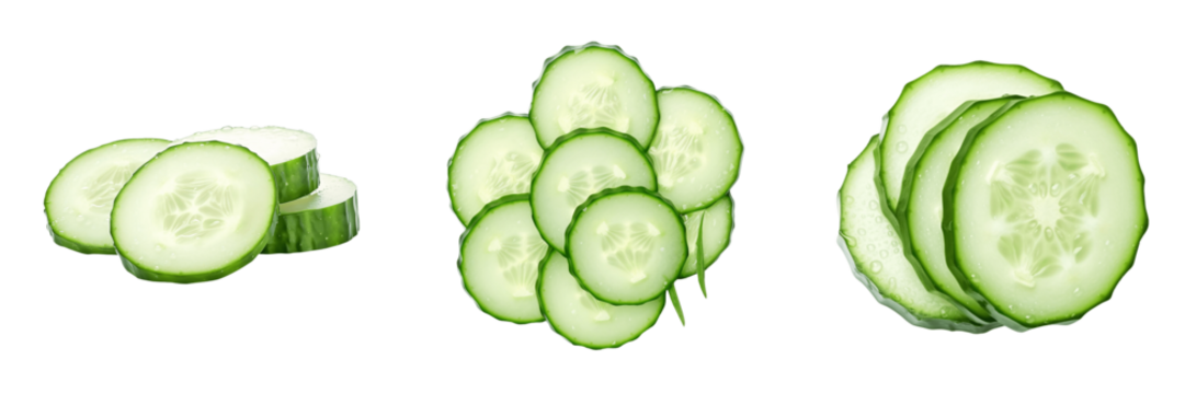 A set of cucumber slices isolated on a transparent background