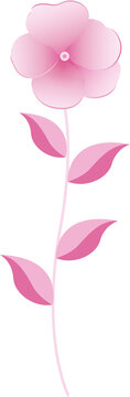 Gradient pink flower with leaves, png file no background
