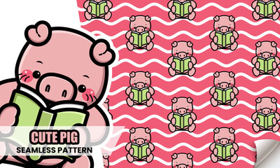 Seamless pattern with cute pig. Cartoon pig vector illustration