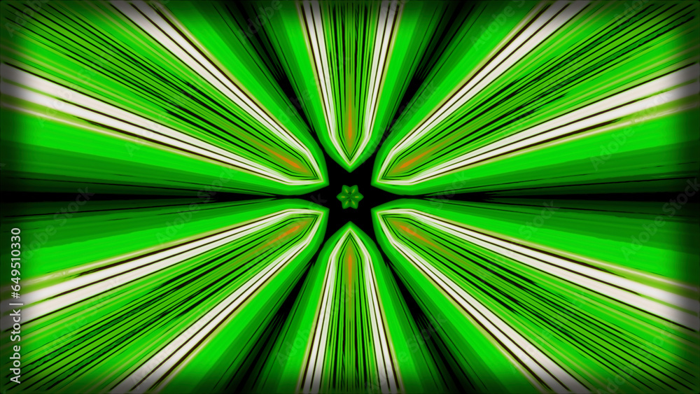 Poster psychedelic animation with bright flower pattern and tunnel. motion. retro pattern with hippie flowe