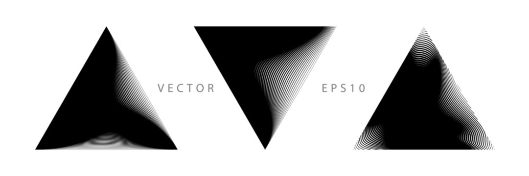 Set of Triangular Graphic Elements. Light and Shadow Texture. Vector Monochrome Illustration.