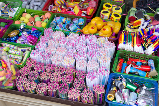 candies in a box Market where we sell Mexican fireworks, which are used in celebrations, Independence Day, the Virgin of Guadalupe, town fair. Photo taken in Mexico City September 16, 2023