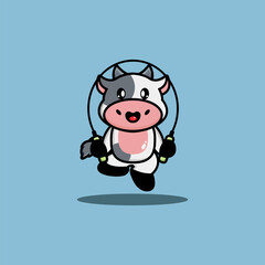 Cute Cow Cartoon Vector Icon Illustration. Animal Nature Icon Concept Isolated Premium Vector. Flat Cartoon Style