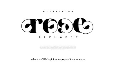 Rose premium luxury elegant alphabet letters and numbers. Elegant wedding typography classic serif font decorative vintage retro. Creative vector illustration