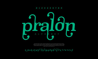 Pralon premium luxury elegant alphabet letters and numbers. Elegant wedding typography classic serif font decorative vintage retro. Creative vector illustration