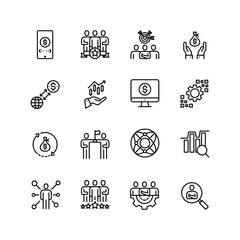 Financial Technology Icon, people, teamwork, group, businessman and manager icons, vector line icon,