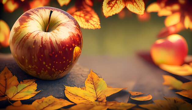 autumn apples and leaves