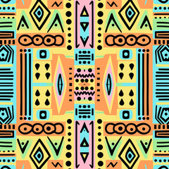 Vibrant African tribal print, bold and rhythmic, fabric pattern. Art graphic print design for fabric texture textile wallpaper background backdrop.