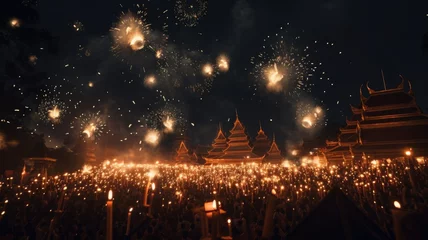 Tuinposter Thailand festival celebrating with night sky background. © Virtual Art Studio
