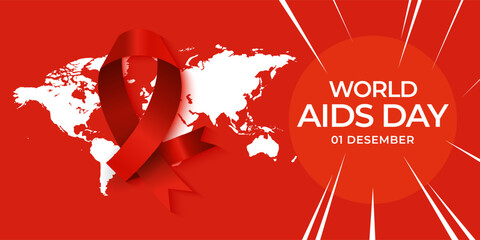 World Aids Day poster ribbon hiv prevention month with red background - obrazy, fototapety, plakaty