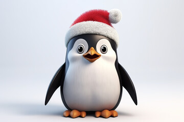 Fototapeta premium Cute penguin wearing Christmas hat. 