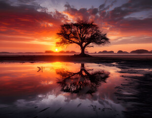 Sunset Silhouettes: Lone Tree at Sundown