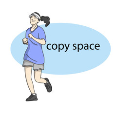 female runner with smile on blue copy space illustration vector hand drawn isolated on white background