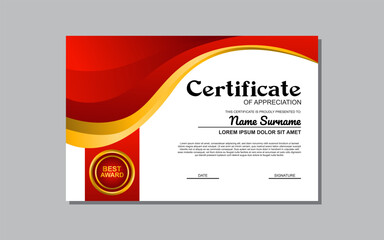 Certificate template with red and gold color: This design asset is suitable for creating elegant certificates for awards, achievements, diplomas, or any formal recognition.