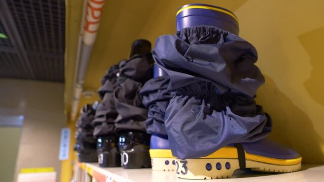Close-up shot of rubber safety boots within the Honjo Life Safety learning Center