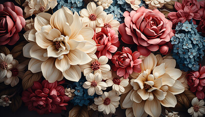 Abstract floral pattern in multi colored petals, elegance in nature generated by AI