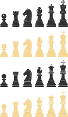 Chess pieces collection. Chess set all pieces. Pawn, knight, rook, bishop, queenand king vector illustrations.