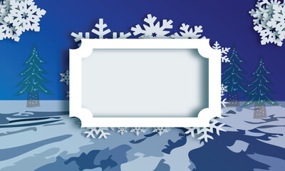 winter frame template with a cartoon landscape