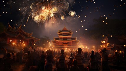 Japan festival celebrating with night sky background. - obrazy, fototapety, plakaty