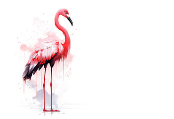 Painting of flamingo on white background. Bird. Wildlife Animals. Illustration, Generative AI.
