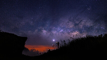 Night time long exposure landscape photography. The milky way, A photography standing  and sitting...
