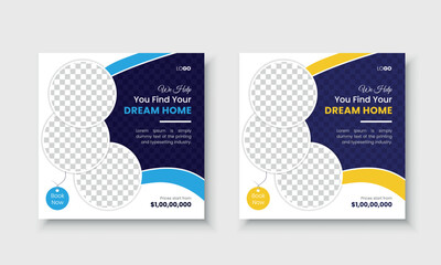 Real Estate Business Social media post design template vector image banner, ads, cover, for Facebook, Instagram, LinkedIn, and Twitter in square size.