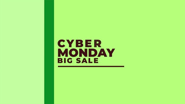Cyber Monday and Big Sale text with lines on green modern gradient, motion abstract holidays, minimalism and promo style background