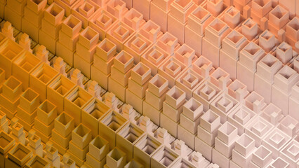 Fototapeta premium Square 3d columns move in mechanical waves. Design. Columns move in 3d waves up and down with effect of machine. Mechanical structure of moving abstract columns