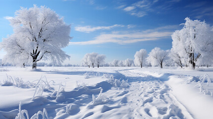 Obraz premium Winter's Serenity: Snow-Covered Open Fields