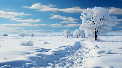 Fototapeta na wymiar Winter's Serenity: Snow-Covered Open Fields