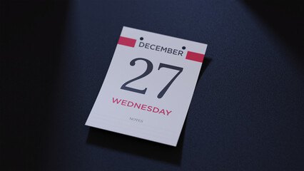 December 27th Calendar date. scraps of calendar paper on the floor