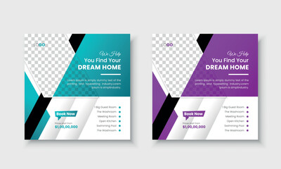 Real Estate Business Social media post design template vector image banner, ads, cover, for Facebook, Instagram, LinkedIn, and Twitter in square size.