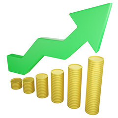 Profit graph and coin stack up icon on transparent background ,3D render business and investment concept