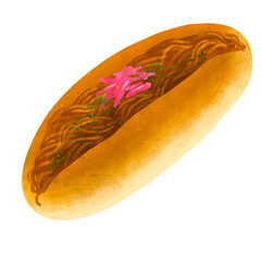 焼きそばパン　コッペパンのイラスト